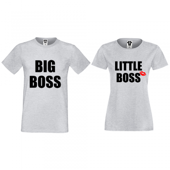 Тениски за двойки в сиво Big and Little Boss Тениски за двойки в сиво Big and Little Boss