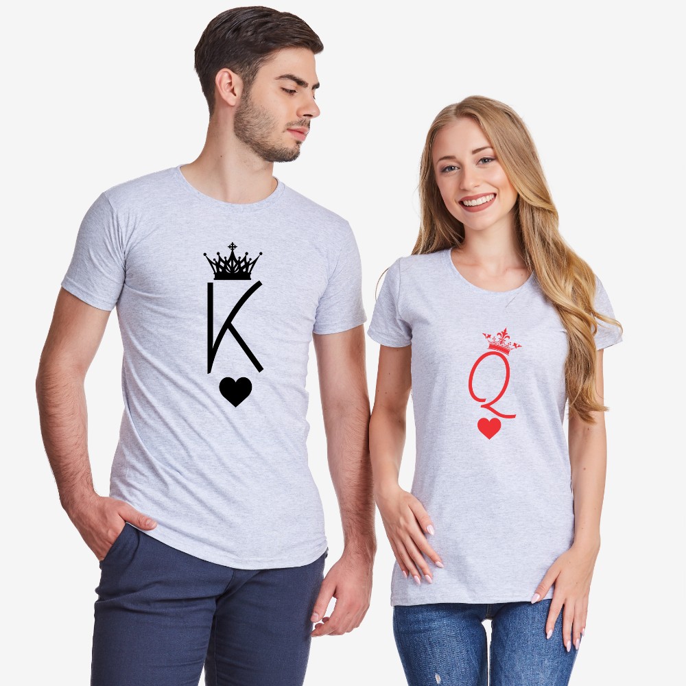 Тениски за двойки в сиво King and Queen Symbols Тениски за двойки в сиво King and Queen Symbols