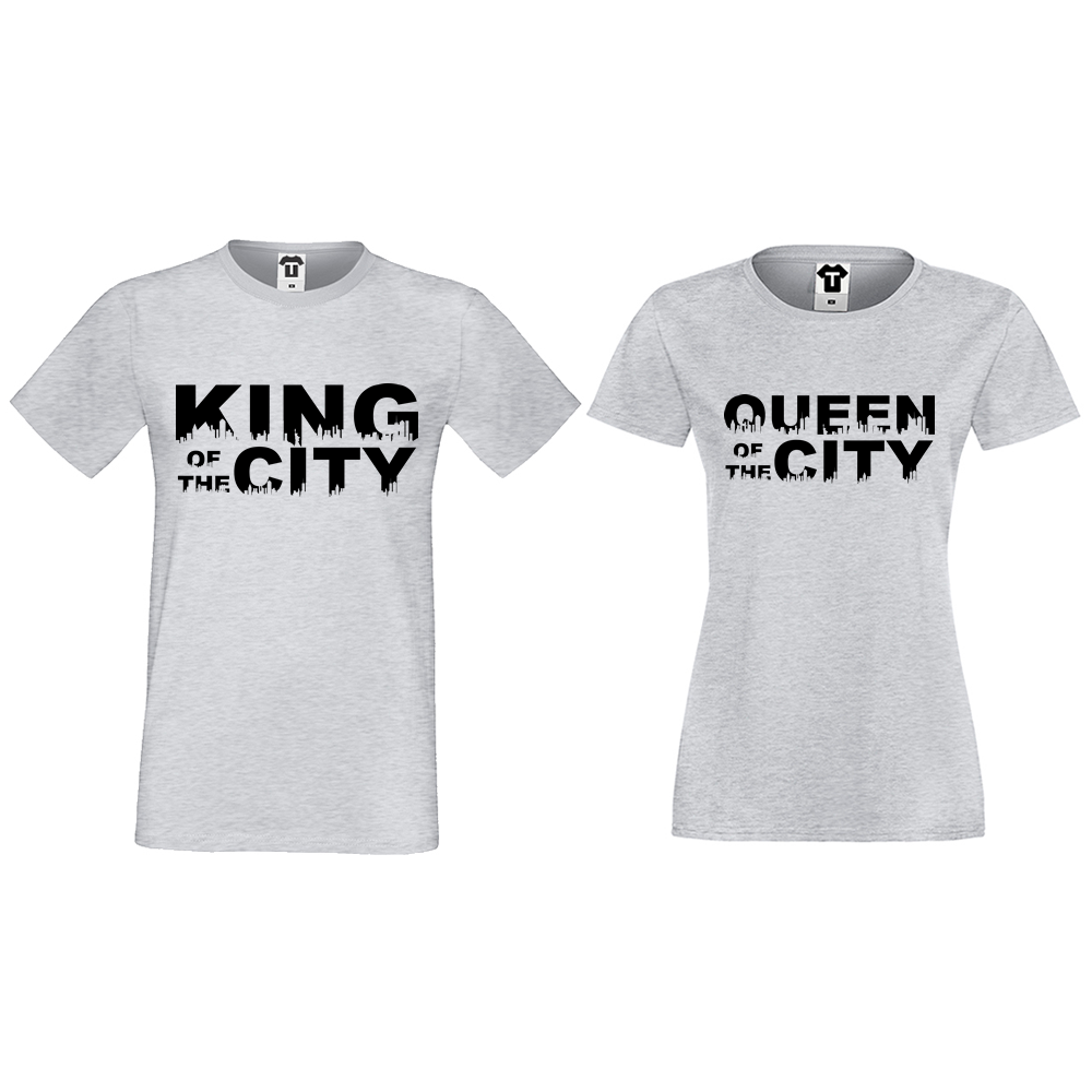 Тениски за двойки в сиво King Queen of the city