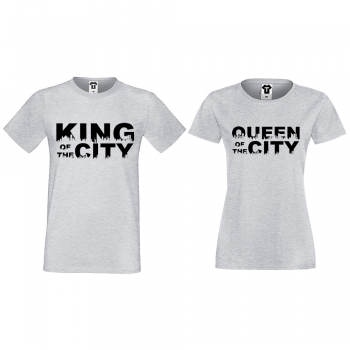 Тениски за двойки в сиво King Queen of the city Тениски за двойки в сиво King Queen of the city
