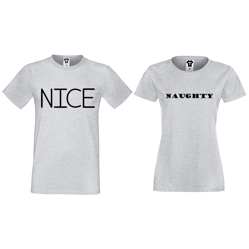 Тениски за двойки в сиво Nice Naughty