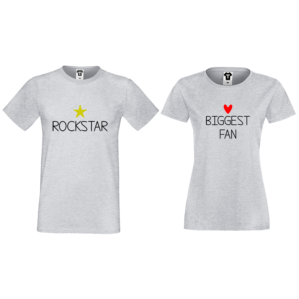 Тениски за двойки в сиво Rockstar and Fan Тениски за двойки в сиво Rockstar and Fan