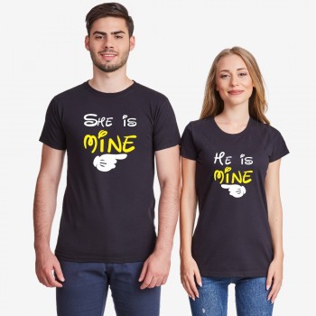 Комплект бели или черни тениски за двойки He is mine - She is mine
