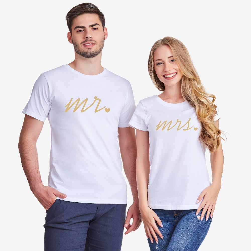 Комплект бели тениски за двойки Mr and Mrs Gold Комплект бели тениски за двойки Mr and Mrs Gold