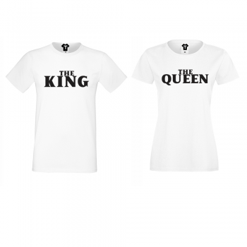 Комплект бели тениски за двойки The Queen and The King