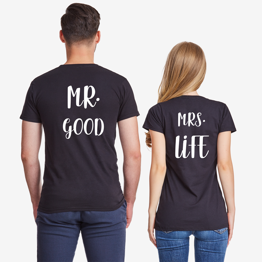 Комплект черни тениски за двойки Mr Mrs Good Life Комплект черни тениски за двойки Mr Mrs Good Life