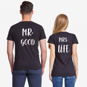 Комплект черни тениски за двойки Mr Mrs Good Life