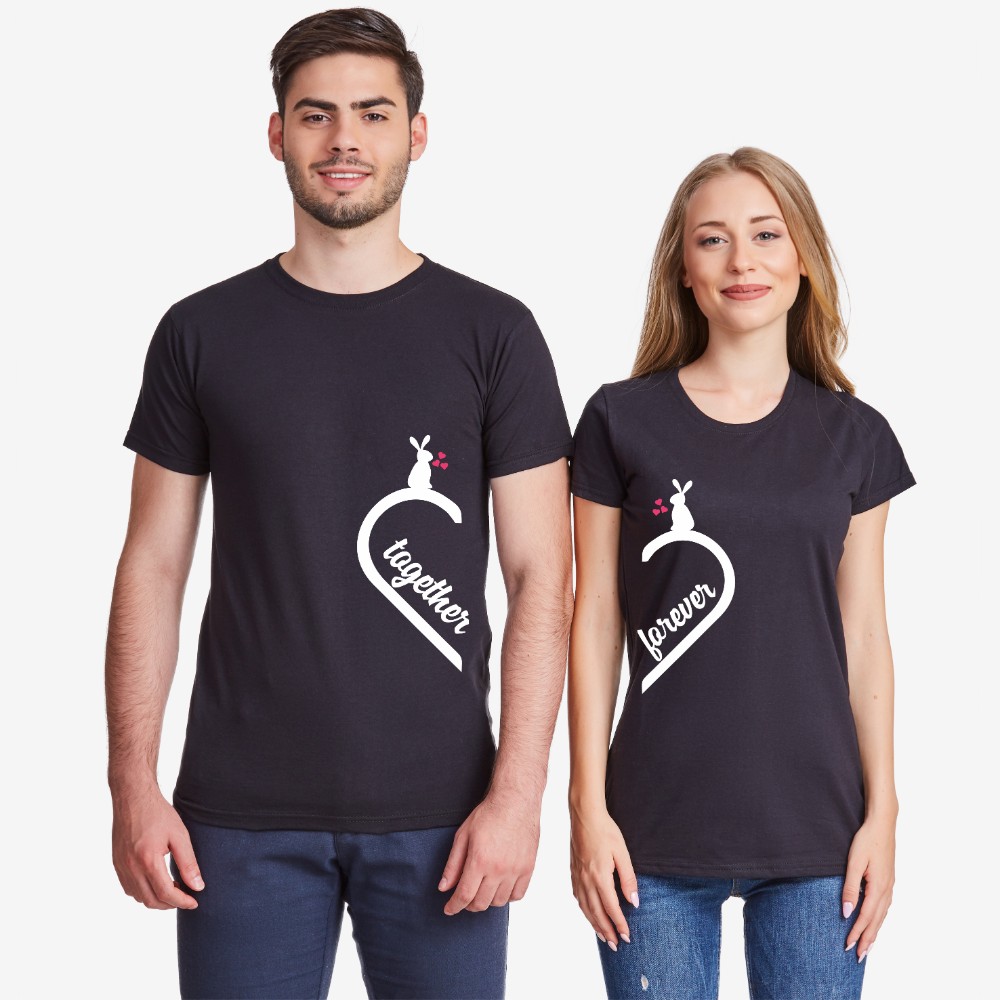 Комплект черни тениски за двойки Together Forever Bunny 2019 Комплект черни тениски за двойки Together Forever Bunny 2019