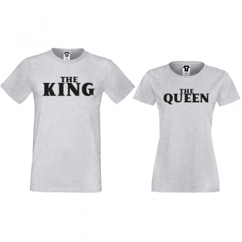 Комплект сиви тениски за двойки The Queen and The King