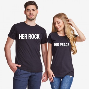 Комплект тениски за двойки в черно Her Rock and His Peace Комплект тениски за двойки в черно Her Rock and His Peace
