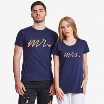 Комплект тениски за двойки в тъмно-синьо Mr and Mrs Gold Комплект тениски за двойки в тъмно-синьо Mr and Mrs Gold