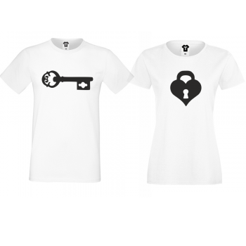 Тениски за двойки  в бяло The key for my heart