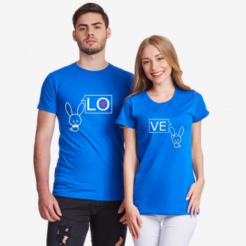 Тениски за двойки в синьо LO-VE Bunny 2019