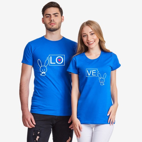 Тениски за двойки в синьо LO-VE Bunny 2019