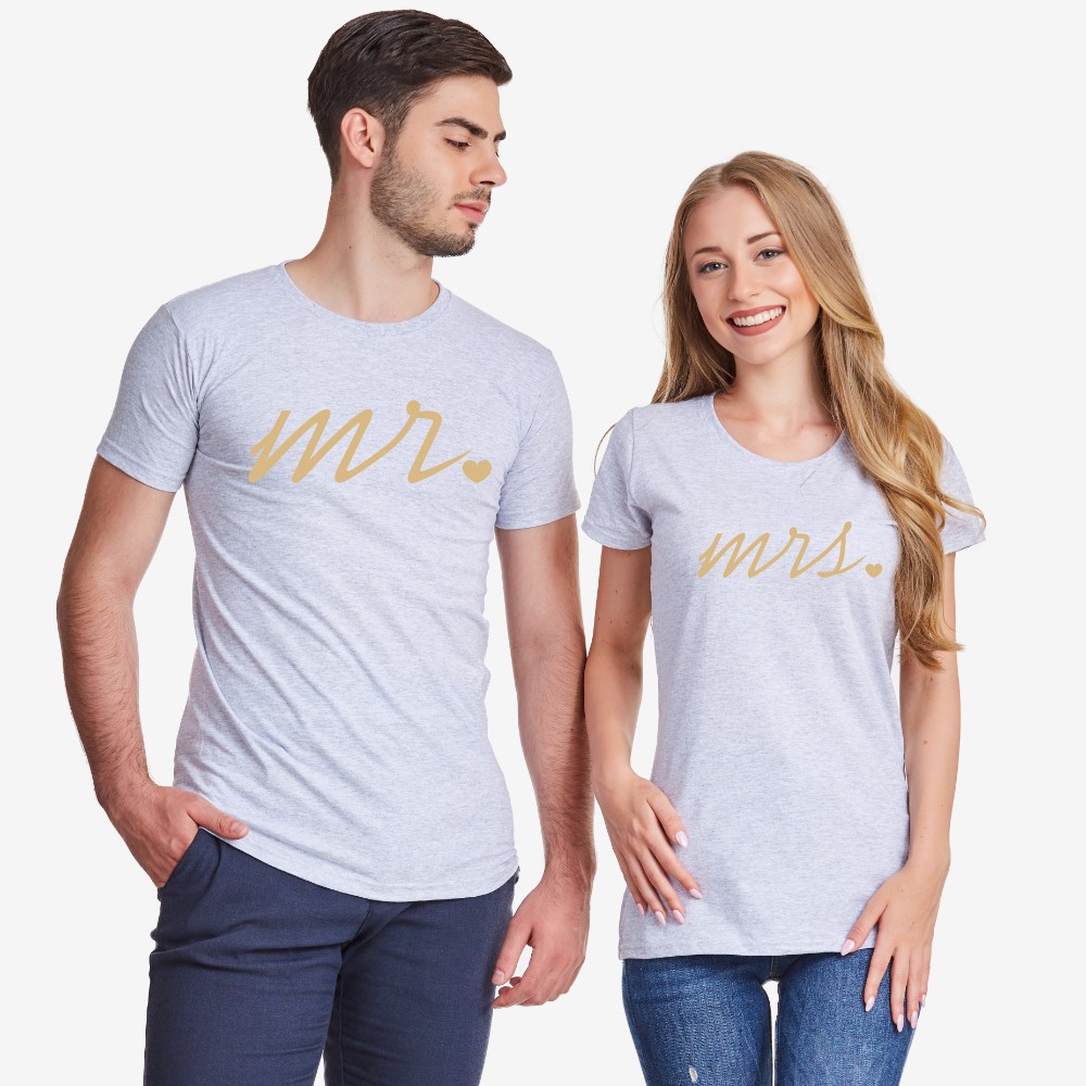 Тениски за двойки в сиво Mr and Mrs Gold Тениски за двойки в сиво Mr and Mrs Gold