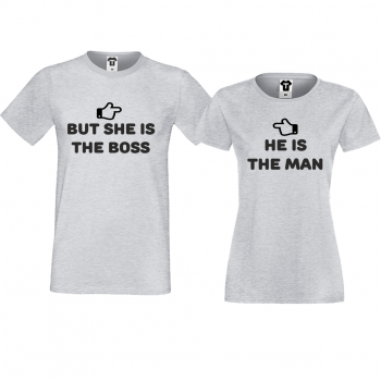 Тениски за двойки в сиво She is the boss Тениски за двойки в сиво She is the boss