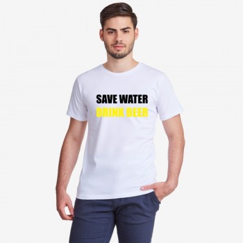 Мъжка бяла тениска Save Water Drink Beer Мъжка бяла тениска Save Water Drink Beer