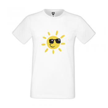Мъжка бяла тениска Sun with sunglasses