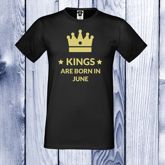 Мъжка черна тениска с щампа KINGS ARE BORN IN June Мъжка черна тениска с щампа KINGS ARE BORN IN June