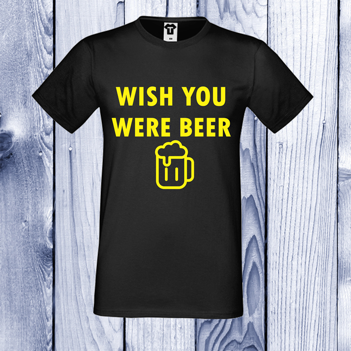 Мъжка черна тениска с щампа WISH YOU WERE BEER Мъжка черна тениска с щампа WISH YOU WERE BEER