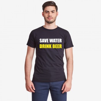 Мъжка черна тениска Save Water Drink Beer Мъжка черна тениска Save Water Drink Beer