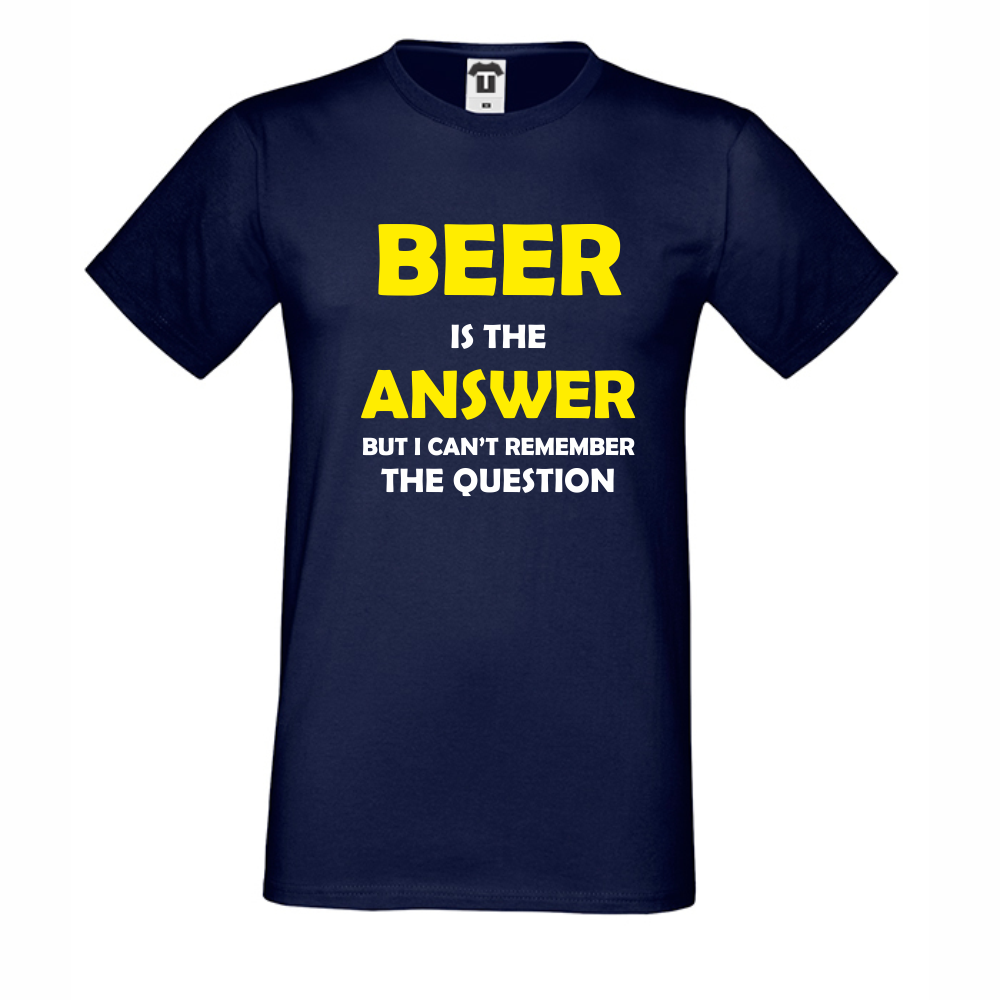 Мъжка тъмно синя тениска  Beer is the Answer
