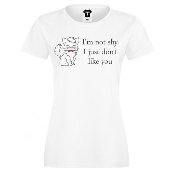 Дамска бяла тениска с щампа I am not Shy 2 Дамска бяла тениска с щампа I am not Shy 2