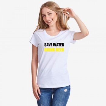 Дамска бяла тениска Save Water Drink Beer Дамска бяла тениска Save Water Drink Beer