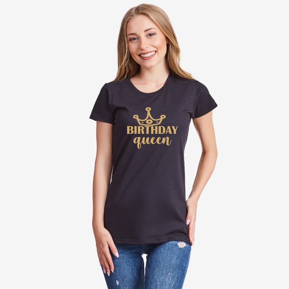Дамска черна тениска Birthday Queen