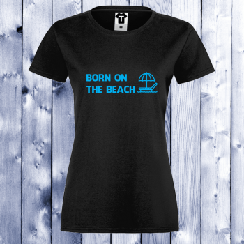 Дамска черна тениска черна Born on the beach 1 Дамска черна тениска черна Born on the beach 1