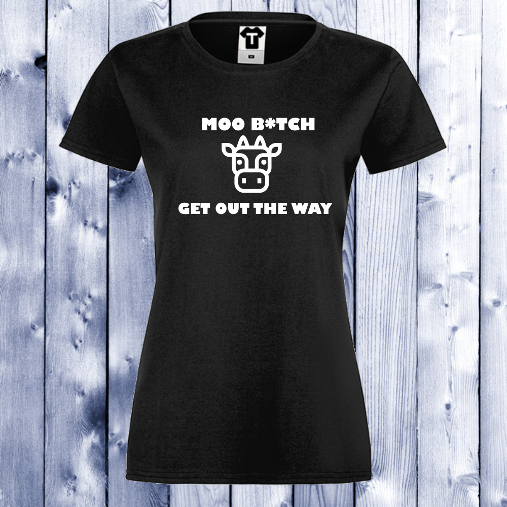 Дамска черна тениска черна Moo Bitch Дамска черна тениска черна Moo Bitch