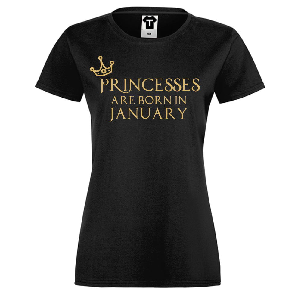 Дамска черна тениска Princesses Are Born In January Дамска черна тениска Princesses Are Born In January