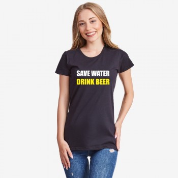 Дамска черна тениска Save Water Drink Beer Дамска черна тениска Save Water Drink Beer