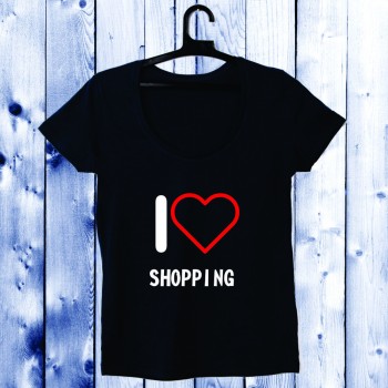 Дамска тениска с широко деколте тъмно синя I Love Shopping Дамска тениска с широко деколте тъмно синя I Love Shopping