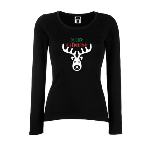 Дамска черна или бяла тениска с дълъг ръкав Oh Deer it's Christmas Дамска черна или бяла тениска с дълъг ръкав Oh Deer it's Christmas