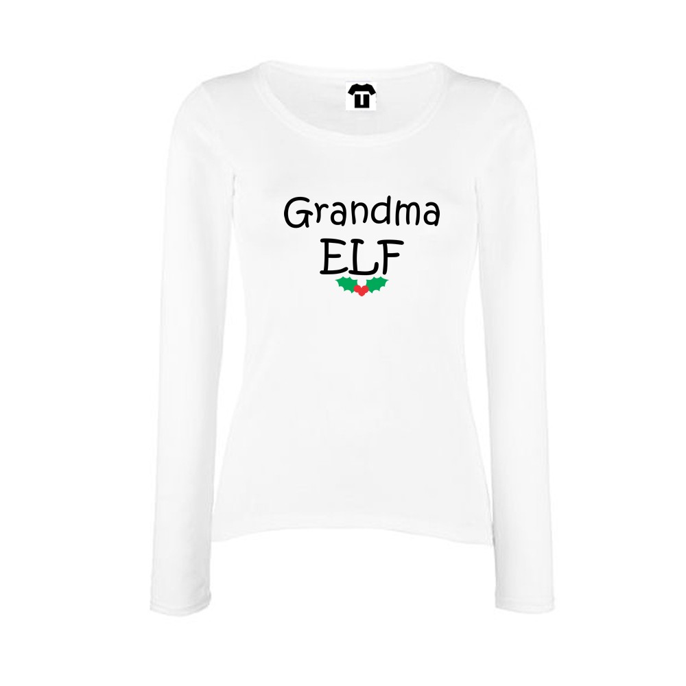Дамска черна или бяла тениска с дълъг ръкав Grandma Elf