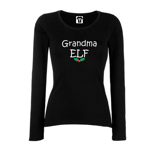 Дамска черна или бяла тениска с дълъг ръкав Grandma Elf