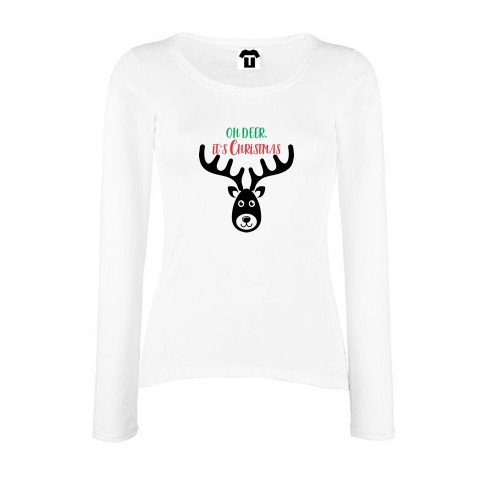 Дамска черна или бяла тениска с дълъг ръкав Oh Deer it's Christmas Дамска черна или бяла тениска с дълъг ръкав Oh Deer it's Christmas