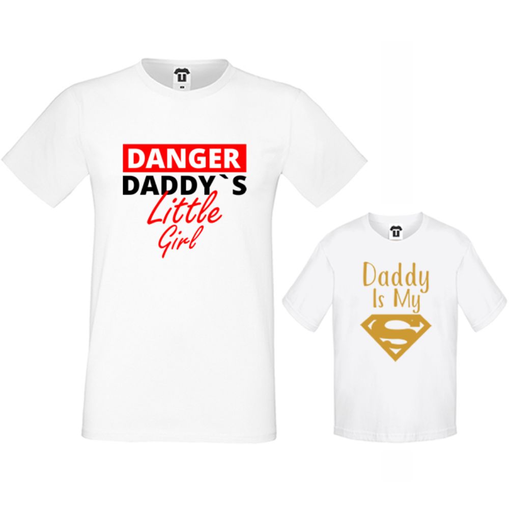 Комплект в черно или бяло - Мъжка тениска и детска тениска Daddy's little girl