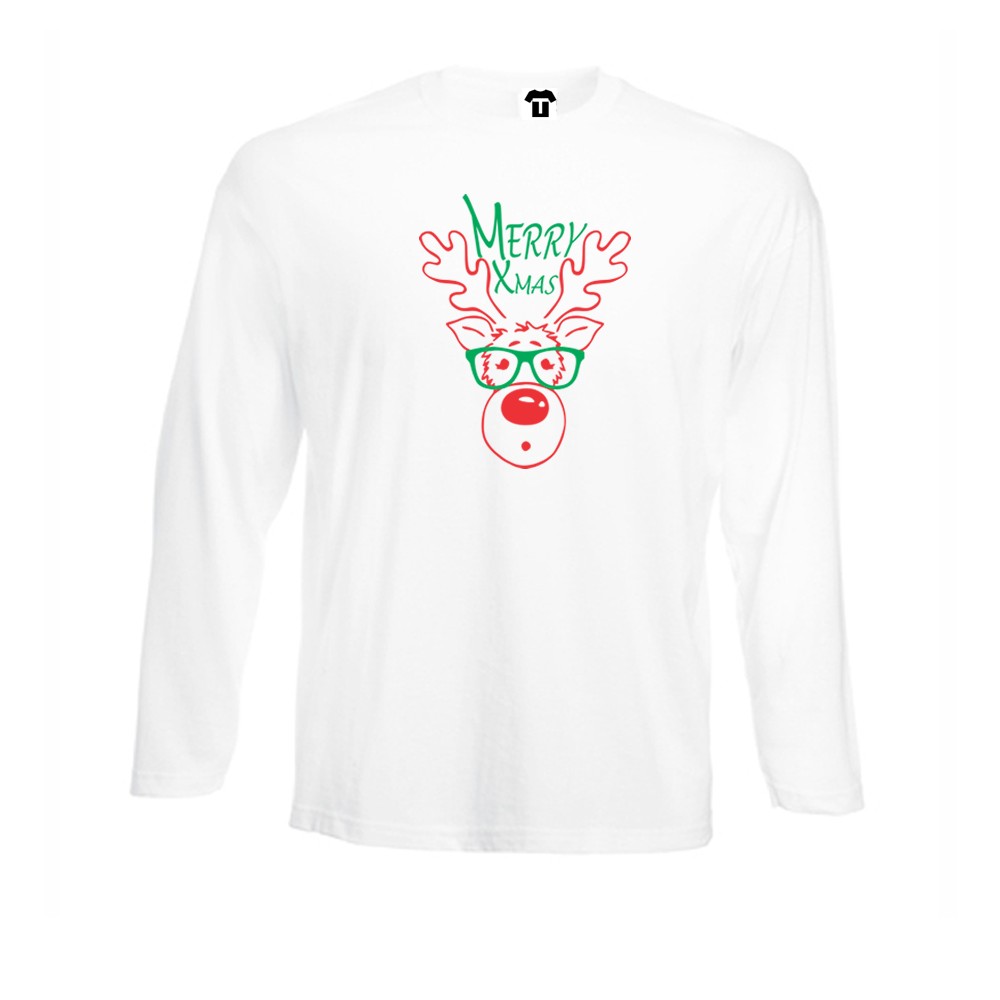 Мъжка бяла или черна тениска с дълъг ръкав Merry Christmas