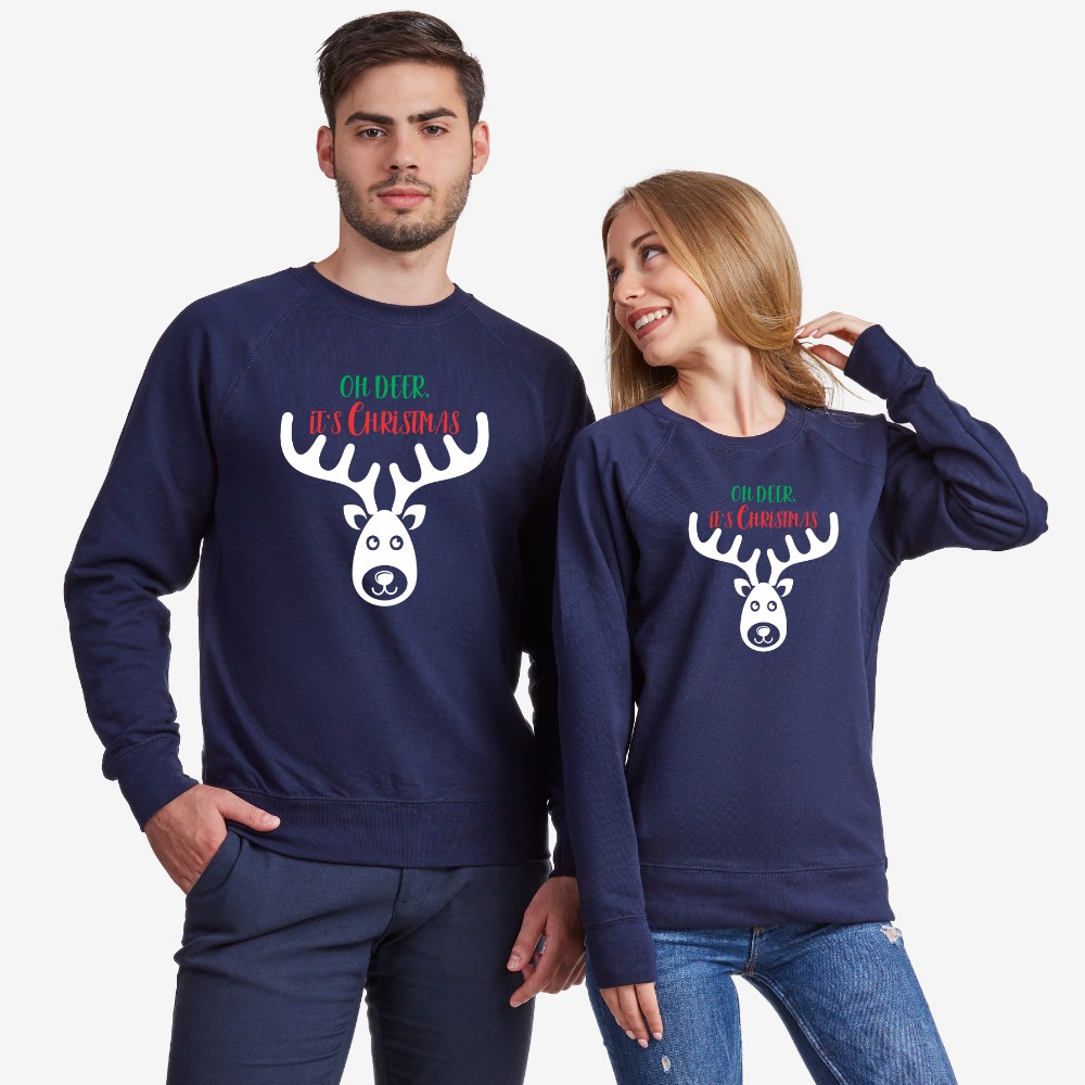 Сиви или тъмно-сини блузи за двойки Oh Deer it's Christmas Сиви или тъмно-сини блузи за двойки Oh Deer it's Christmas