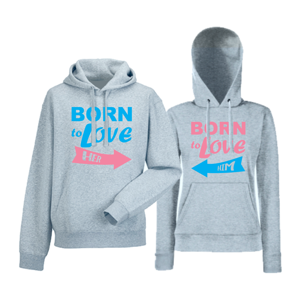 Комплект сиви суитчери за двойки Born to love him Комплект сиви суитчери за двойки Born to love him