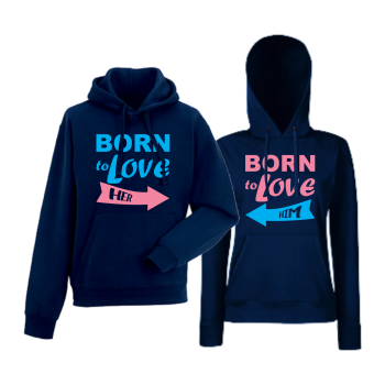 Комплект тъмно-сини суитчери за двойки Born to love him
