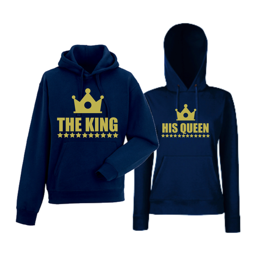 Комплект тъмно-сини суитчери за двойки The King - The Queen Комплект тъмно-сини суитчери за двойки The King - The Queen