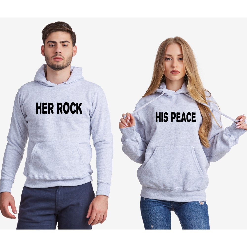 Сиви суитчери за двойки Her Rock and His Peace