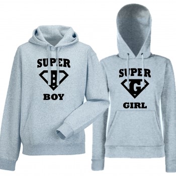 Суитчъри за двойки SuperBoy SuperGirl сиви Суитчъри за двойки SuperBoy SuperGirl сиви