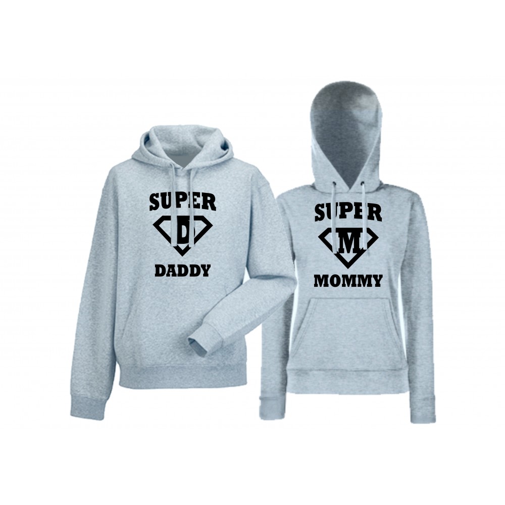 Суитчъри за двойки SuperDaddy SuperMommy сиви Суитчъри за двойки SuperDaddy SuperMommy сиви