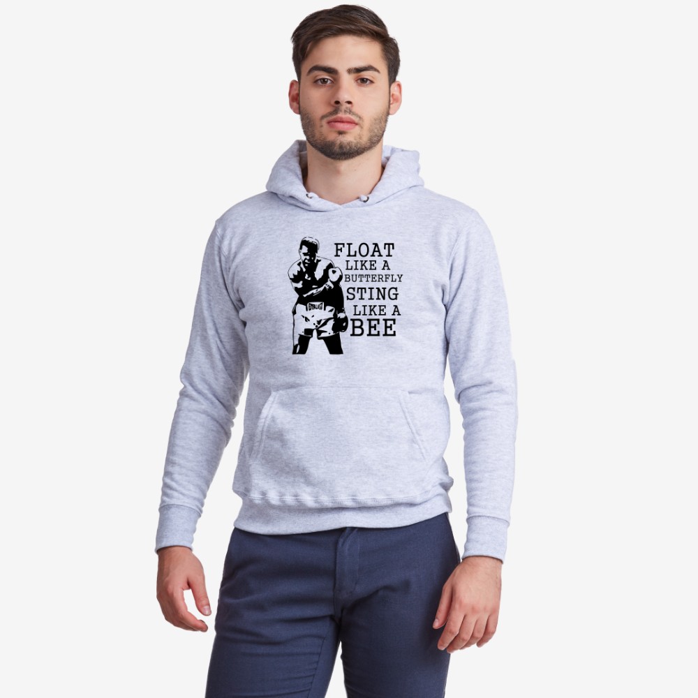 Мъжки сив суитчър Float like a butterfly Sting like a bee - Muhammad Ali