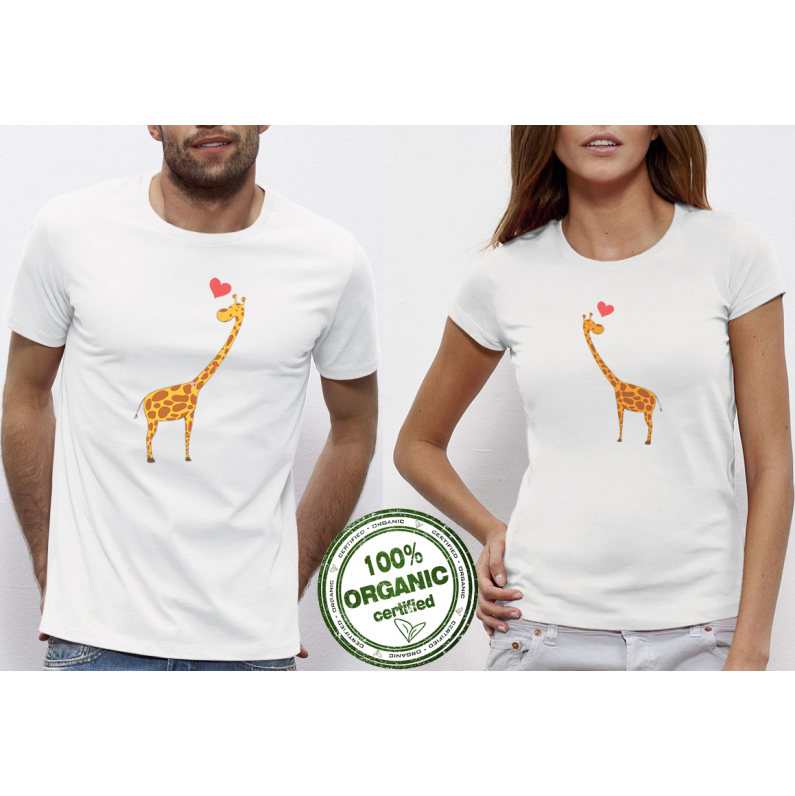 Бели Тениски за двойки Giraffes in Love Бели Тениски за двойки Giraffes in Love