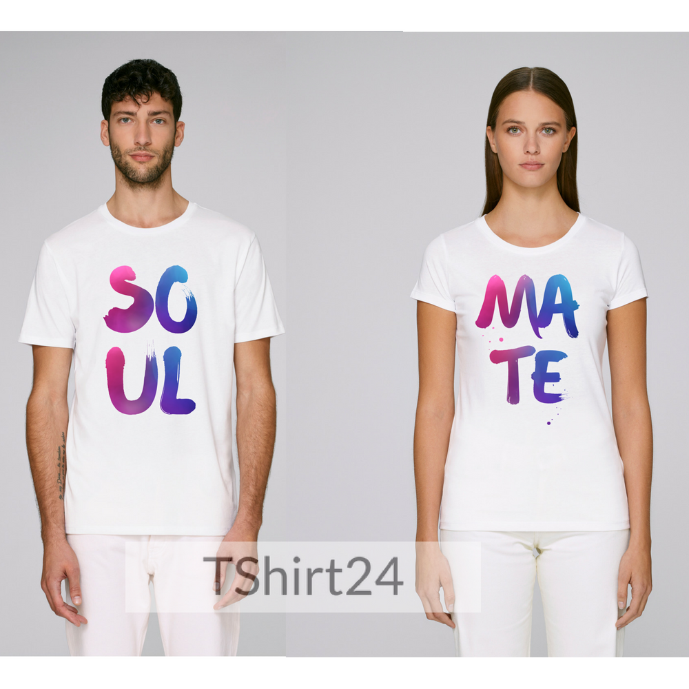 Комплект бели тениски за влюбени SO-UL MA-TE